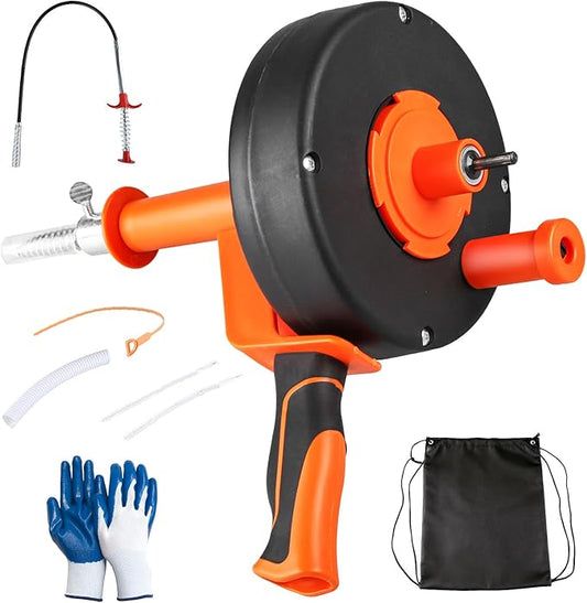 Drain Auger 25 Ft,Plumbing Snake With Drill Adapter,Pipe Clog Remover for Kitchen Bathroom Shower Sink Cleaning,Flexible Spring Steel