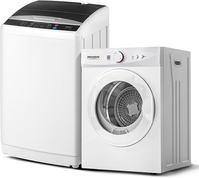 ROVSUN 25LBS Full Automatic Washing Machine and 1.8CuFt Portable Clothes Dryer Set, Compact Laundry Washer and Dryer Combo Set with Stainless Steel Inner Tub, for Apartment, Dorms, Home