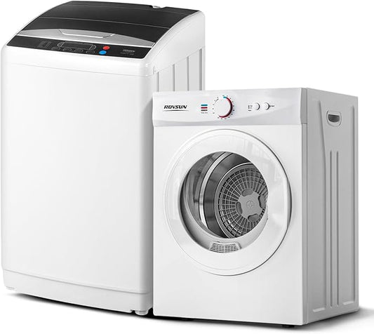 ROVSUN 25LBS Full Automatic Washing Machine and 1.8CuFt Portable Clothes Dryer Set, Compact Laundry Washer and Dryer Combo Set with Stainless Steel Inner Tub, for Apartment, Dorms, Home