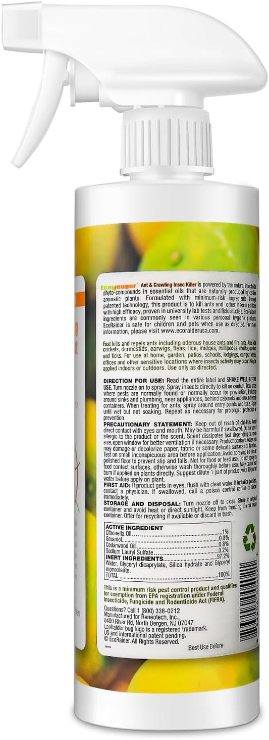 EcoVenger Ant Killer & Crawling Insect Killer (Citrus Scent) 16 oz, Kills Fast in Minutes, Also Kills Spiders, Centipedes & More, Repels with Residual, Natural & Non-Toxic, Safe for Children & Pets