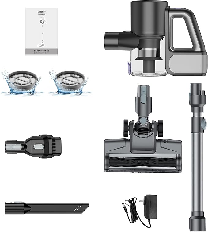 VersLife Cordless Vacuum Cleaner 500W/40KPA/40Mins, Lightweight Stick Vacuum with LED Display and Green Headlights, 6-Stages Filtration, Self-Standing Vacuum for Home Hard Floor Carpet, Silver