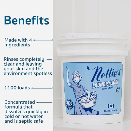 Nellie’s Laundry Soda – Concentrated Powdered Detergent for 1,100 Loads – Fragrance-Free & Septic Safe – Dissolves Easily and Rinses Clean with No Residue (Made in Canada)