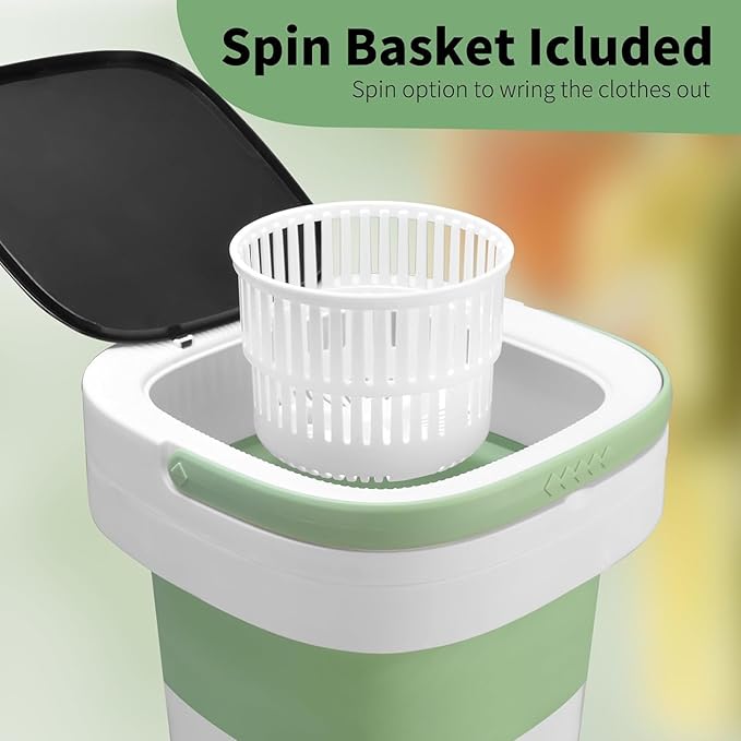 Portable Washing Machine, 16L Upgraded with Spin Basket Laundry Machine, 3 Modes Deep Cleaning, Upgraded Small Collapsible Laundry for Hotel, Apartment, Home and Travel - Green