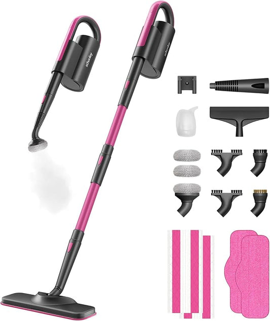 Schenley 19-in-1 Steam Mop Dual-Rod Design with Detachable Handheld Steamer for Walls, Grouts, Hard Floors, Tiles, includes Multi-purpose Accessories, Washable Microfiber Pads and Disposable Pads