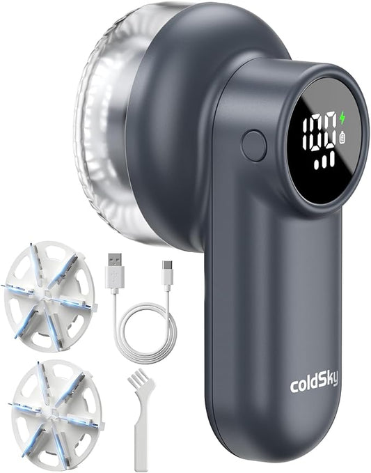 coldSky Rechargeable Fabric Shaver, Lint Shaver with Digital Display, Sweater Shaver with 6-Leaf Blades and Safety Lock, 3-Speeds Defuzzer Remove Fuzz, Pills from Clothes, Furniture, Sofa, Dark Gray by Fabricshaver