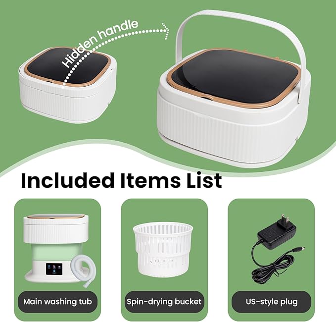 Portable Washing Machine Mini Washer for Apartments - Compact, Foldable Countertop Clothes Washer & Dryer Combo, Small Lavadora Portatil, Handheld Laundry Machine (Green, Large)
