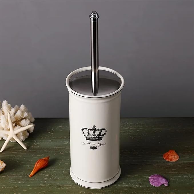 Ceramic Toilet Brush Holder Durable Lavatory Cleaning Tools Bath Hardware Nordic Style 304 Stainless Steel Handle(Black)