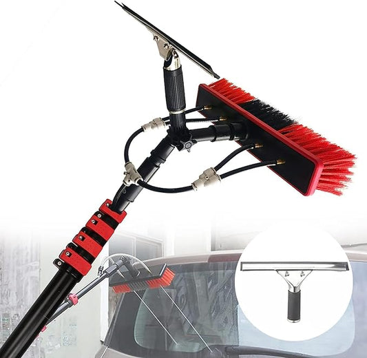 Extendable Window Cleaning Brush Kit - 3.6M to 11M Telescopic Pole, Water Fed System for Roof & Window Cleaning, Includes 20M Water Supply Hose, Professional Cleaning Tools