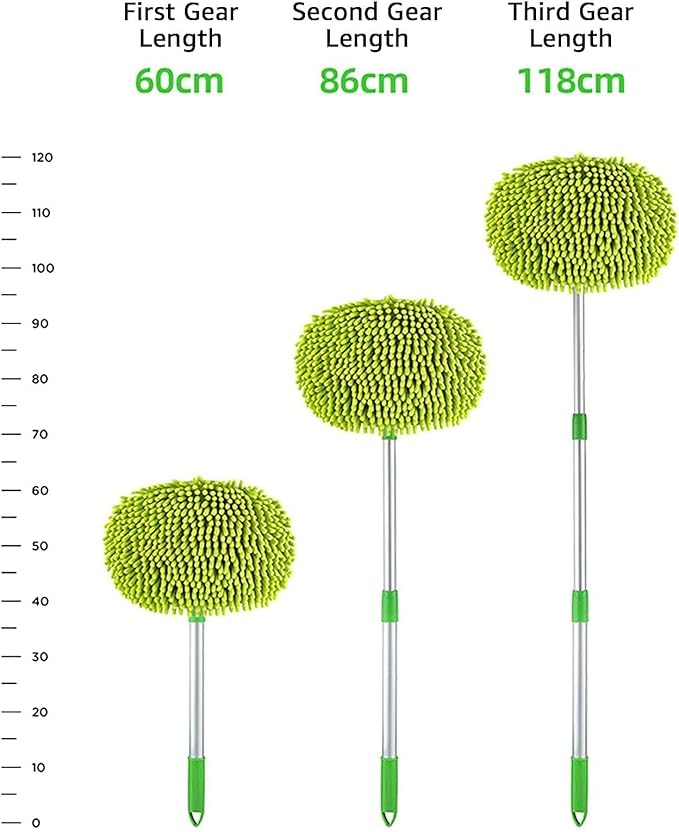 47" Car Wash Brush Mop Cleaning Tool with Long Handle Kit for Washing Detail Car Truck, SUV, RV, Trailer, Boat 2 in 1 Chenille Microfiber Sponge Duster, Paint Scratch Free