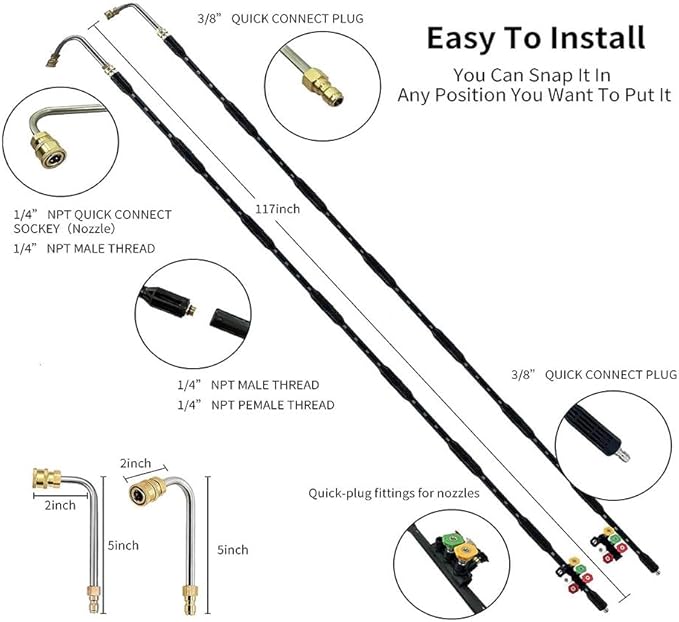 Pressure Washer Extension Wand-Gutter Cleaning Tools Extension Wand Power Washer Replacement,1/4Inch Quick Connect Durable Easy to Use Black&Silver