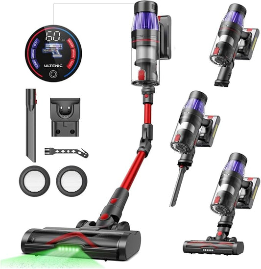 Ultenic Cordless Vacuum Cleaner, 600W 55Kpa 60Mins Vacuum Cleaners for Home, with 180°Bendable Wand, Anti-Tangle Brush, Charging Dock, Stick Vacuum Cordless for Pet Hair/Carpet/Floor/Car