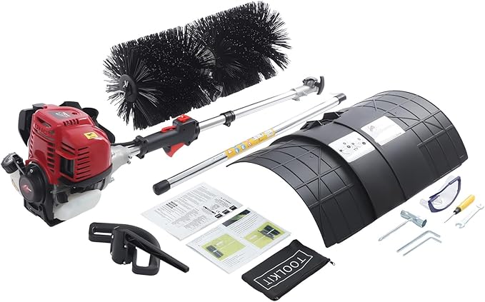 Gas Handheld Sweeper, 4-Stroke Gas Power Walk Behind Sweeper, Portable Handheld Sweeper, Artificial Grass Power Brush Lawn Sweeper Cleaner Tools for Sweeping Driveway Grass Patio Snow Clean, 1000W