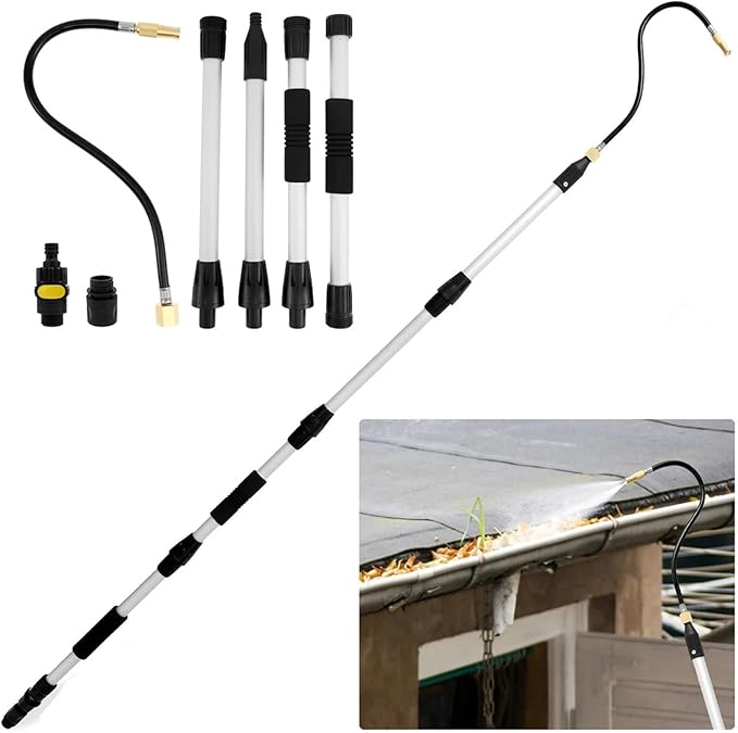 Bendable High Pressure Washer Nozzle 3/4Inch Threaded with Extension Rod Roofing Gutter Cleaning Tool