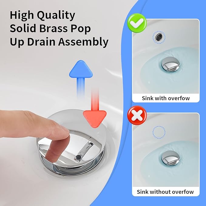 BWE Chrome Bathroom Faucet Waterfall Sink Vanity Single Hole Faucets Restroom Bath One Handle Basin centerset with Pop Up Drain Stopper Mixer Tap Overflow Supply Line