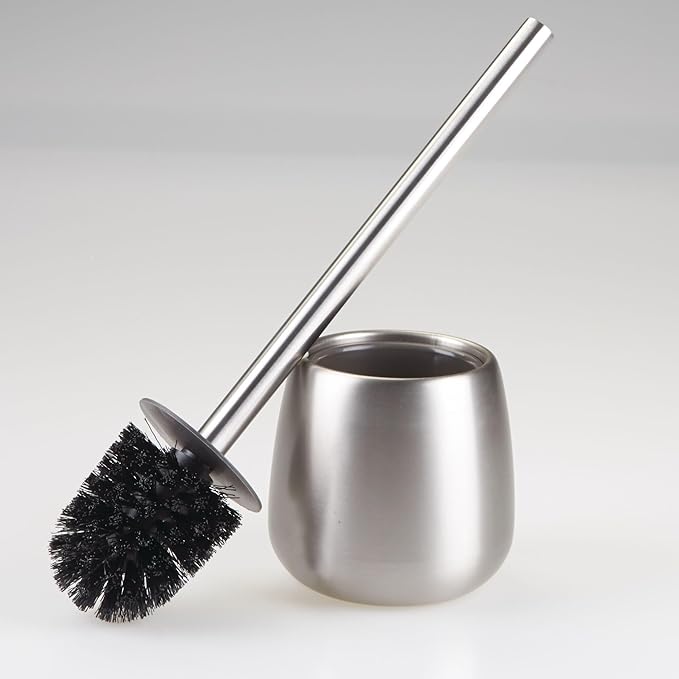 iDesign Stainless Steel Toilet Brush and Holder for Bathroom Cleaning and Storage, Set of 2, Brushed