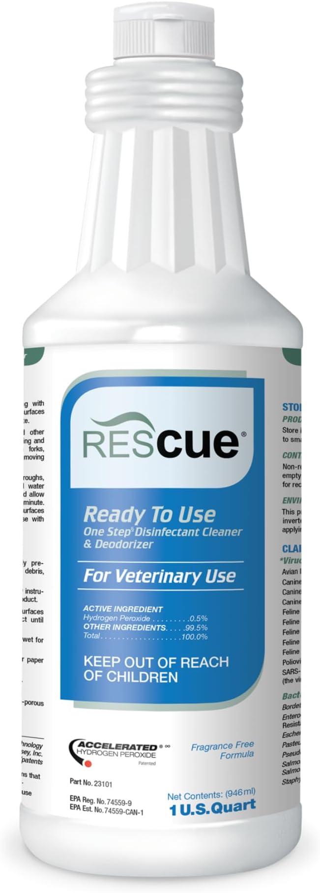 REScue One-Step Ready-to-Use Disinfectant Cleaner & Deodorizer ?€? For Veterinary Use, Animal Shelters, Pet Foster Homes, Kennels, Litter Box ?€? 32 Ounce RTU (Spray Nozzle NOT Included)