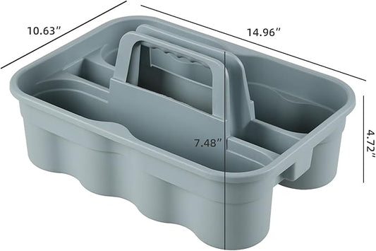 4 Packs 2 Compartment Plastic Cleaning Supplies Caddy, Multipurpose Portable Carry Tote with Handle, Grey
