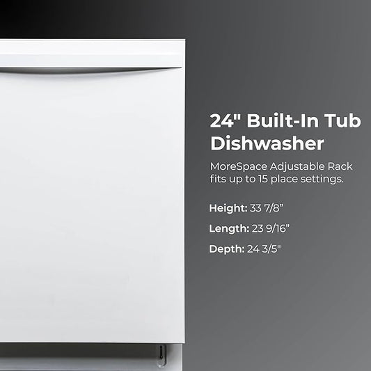 Kenmore 24" Built-In Dishwasher - Quiet Tub with TurboDry, Leak, & SmartWash Soil Detection - 15 Place Settings - 49 DBA - ENERGY STAR Certified - White
