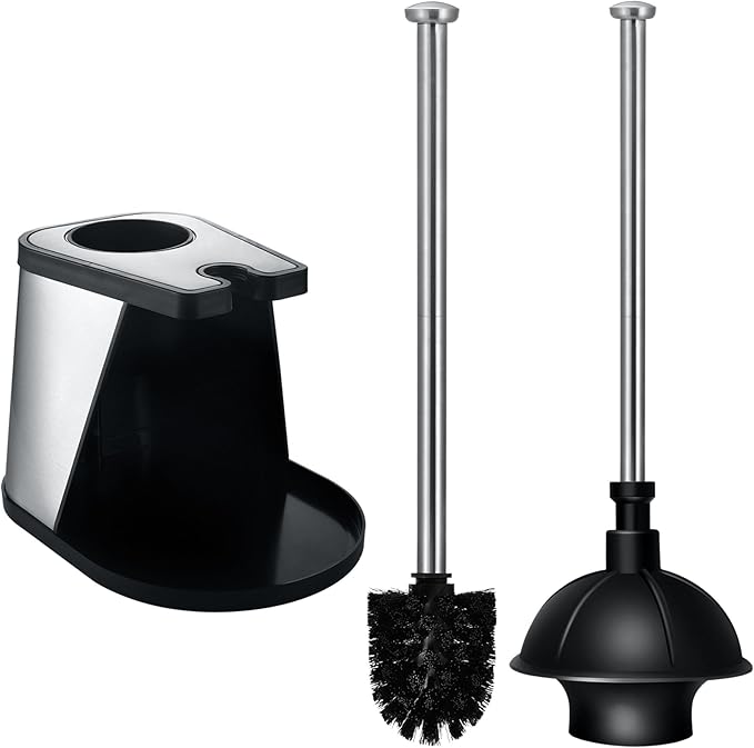 ToiletTree Products Modern Deluxe Freestanding Toilet Brush and Plunger Combo (Black - 7.5" x 9" x 20.5")