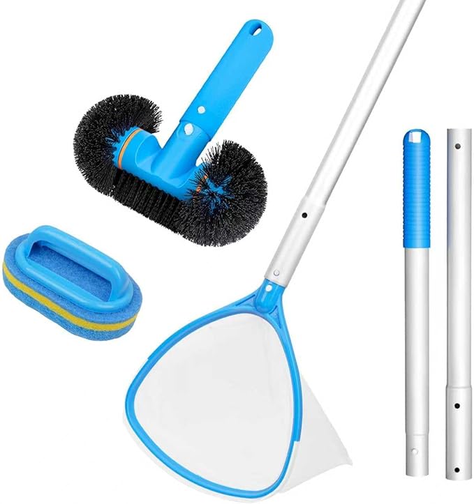 4-in-1 Spa Cleaning Set - Hot Tub Small Pools Maintenance Accessories Kit with Skimmer Net Round Brush Scrubber and 2ft Pole