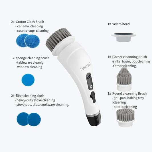 Electric Spin Scrubber Full-Body IPX7 Waterproof Cordless Bathroom Cleaning Brush with Power LCD Display and 8 Brush Heads