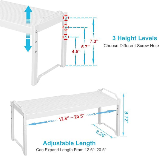 X-cosrack 2 Pack Expandable Kitchen Cabinet Shelf Organizer, Stackable Adjustable Storage Shelves for Pantry Cupboard Kitchen Counter, 20LBS Loading Capacity, Size: W*D*H=20.5 * 8.26" * 8.72"