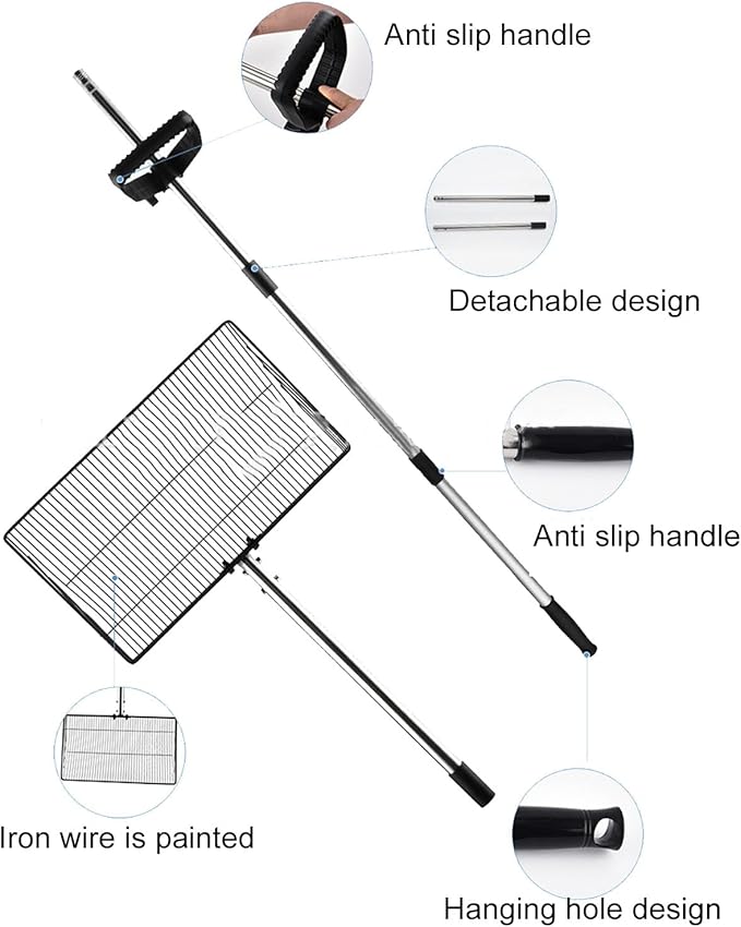 Large Chicken Poop Scooper, Adjustable Long Handle Stainless Steel Chicken Coop Cleaning Tool with Telescopic Push Lock & Non Stick Surface for Cat Litter Sifting Shovel