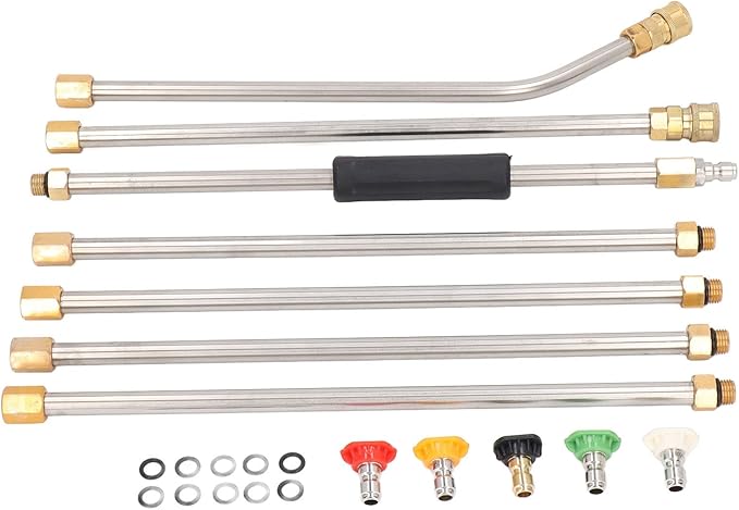 High Pressure Power Washer Extension Wand Set 4000PSI Gutter Cleaning Tool with 5 Nozzle Tips for Car Driveway Roof Deck ABS Metal Rustproof Strong Durable