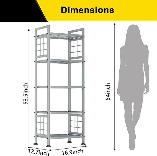 GIOTORENT 5-Wire Standing Storage Shelf, Metal Shelving Unit Pantry Rack for Laundry Kitchen Bathroom Organizer(Silver)