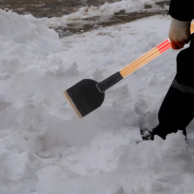 Heavy-Duty Railway Ice Removal Shovel with 12-inch Wide Metal Blade and Extended Wooden Handle for Snow Shoveling, Car Snow Scraper, and Driveway Cleaning Tool