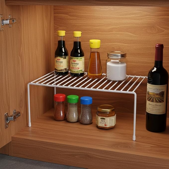 4-Pack Medium (14.8x8.5inch) Kitchen Organizer Rack, Kitchen Shelves for Spice Organization for Cabinet, Pantry Organizers and Storage, Spice Rack, Desk Organizer, White