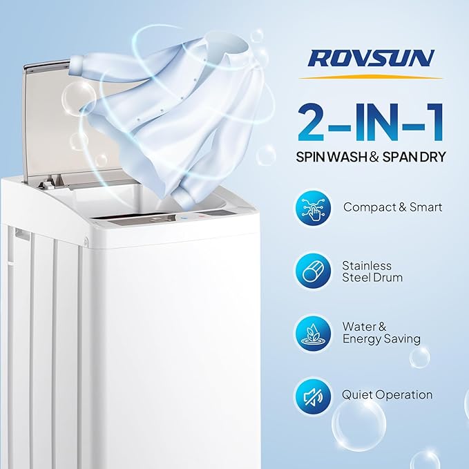 ROVSUN 17.8LBS Full-Automatic Washing Machine and 1.8CuFt Portable Clothes Dryer Set, Compact Laundry Washer and Dryer Combo Set with Stainless Steel Inner Tub, for Apartment, Dorm, Home