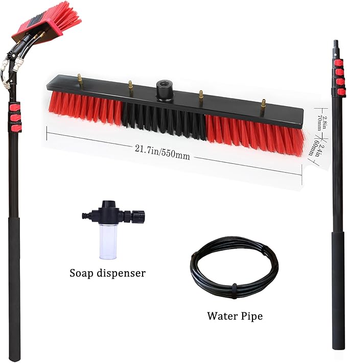3.6-10.8 M Telescopic Brush, Water Fed Window Cleaning Pole, Soap Dispenser, Window Cleaning Pole, Water Fed Telescopic Brush, Window Roof Cleaning Equipment (55cm Brush,6M)