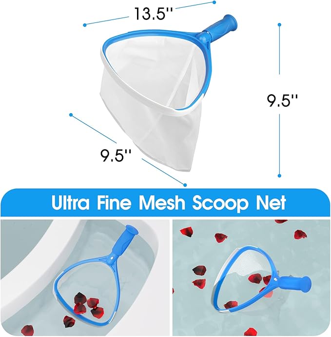 5-in-1 Spa Cleaning Set - Hot Tub Small Pools Maintenance Accessories Kit - Skimmer Net, Round Brush, 2ft Pole, Scrub Glove and Scum Absorber