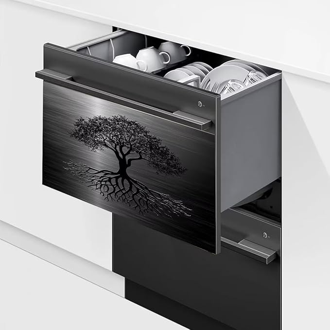 Dishwasher Magnet Cover Black Tree of Life Dishwasher Cover Magnetic Sticker Brushed Stainless Steel Effect Kitchen Appliances Fashion Door Cover Magnet Decor Decal 23" x 17" Magnetic
