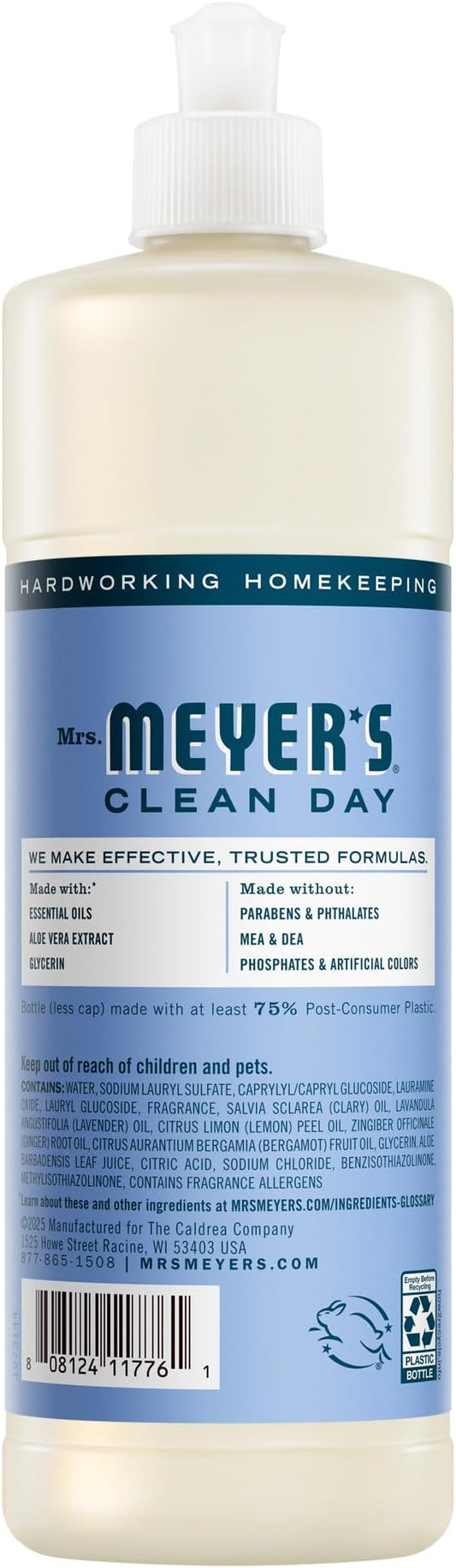 MRS. MEYER'S CLEAN DAY Liquid Dish Soap, Bluebell Scent, 16 Fl Oz Bottle