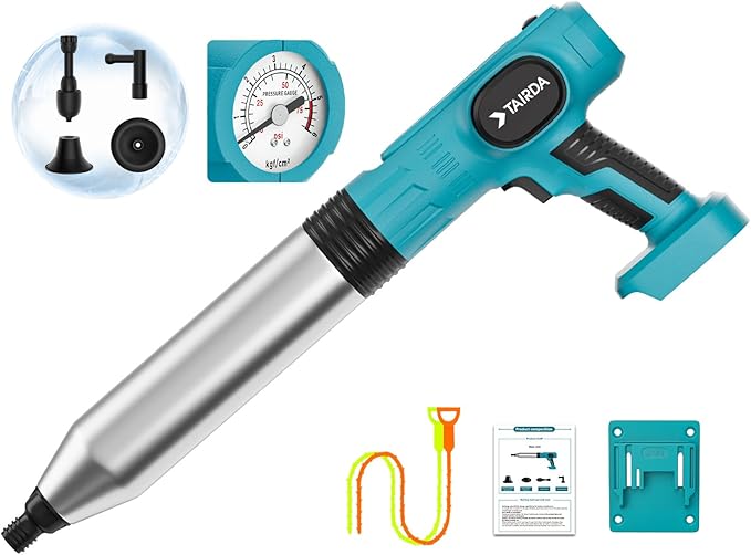 Electric Toilet Plunger Compatible for Makita 18v Battery(NO Battery), Cordless Toilet Plungers with Auto-Pressurized, NO Splashes & 3 Heads, Drain Unclogger Tool For Bathroom Shower Floors(Bare Tool)