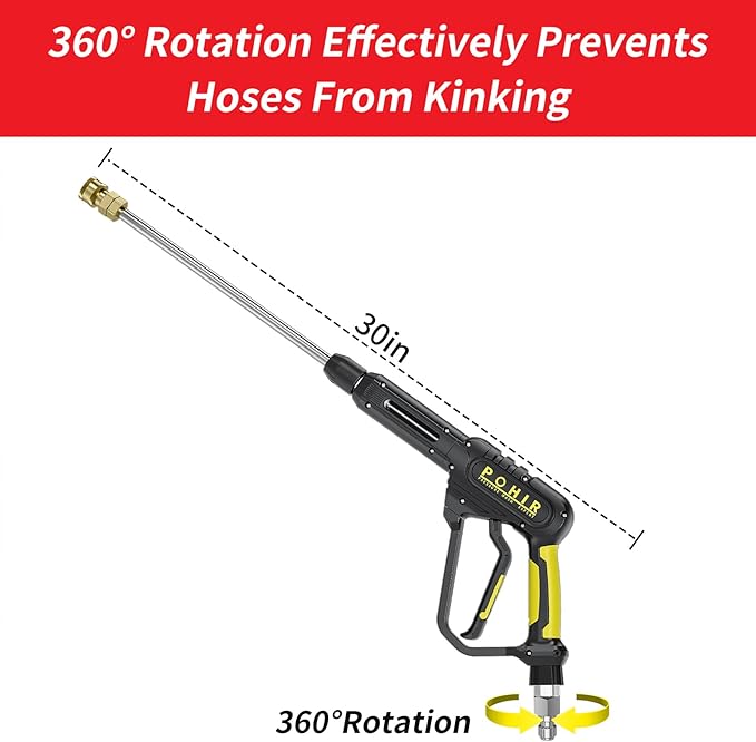 POHIR Pressure Washer Gun and 50FT Hose Kit, 3600 PSI Power Washer Gun Comes With 15in Extension Wand Parts 7 Nozzle Tips Quick Connect Set For Home Cleaning and Car Washing