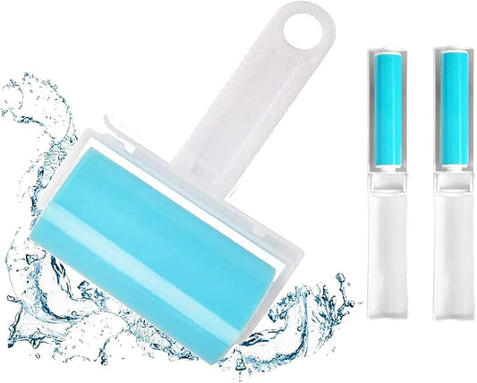 NUOBUT Reusable Sticky Lint Roller 3 Pack, Large & 2 Mini for Pet Hair | Washable Lint Remover for Clothes, Travel and Home, Sticky Surface Removes Dust and Lint, with Protective Cover by NUOBUT