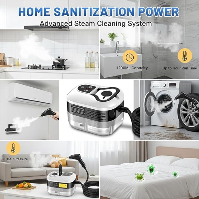Handheld Steam Cleaner: 2500W High Temperature Pressurized Steamer with 6 Adjustable Levels - Portable Multi-Surface Steam Cleaning Machine for Kitchen, Bathroom, Furniture, Car, Windows (Red)