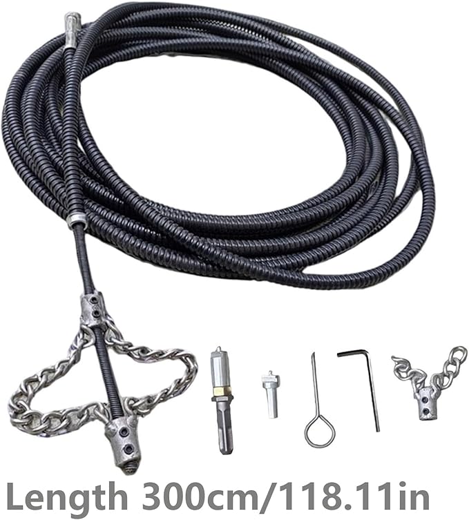 Flex-Shaft Sewer Descaling Chain,Drain Clog Remover,Gutter Cleaning Tools Drain Cleaner for Toilet Shower Kitchen Bathroom Tub Clogged Drains Opener Tool(300cm,Black)