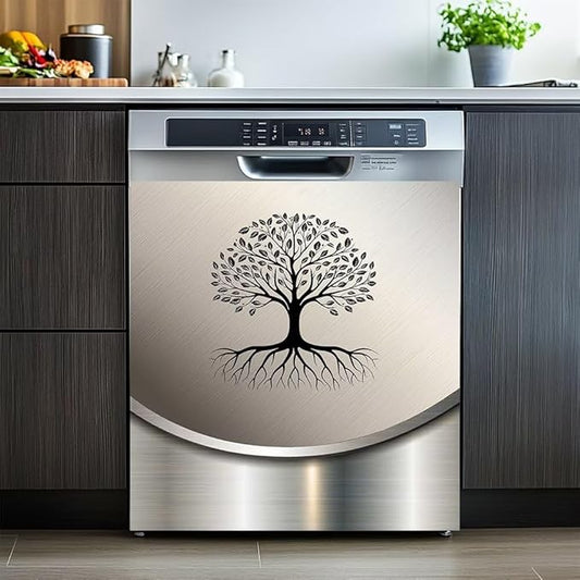 Dishwasher Magnet Cover Sticker,Stainless Steel Design Tree Pattern Fridge Door Cover Magnetic,Refrigerator Magnets Art Skin Panel Decal,Home Decor Decal,Vinyl Sticker,23W x 26H inchs