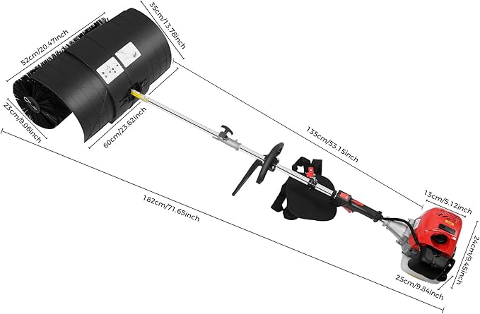 52CC Gas Powered Hand Held Lawn Sweeper 2-Stroke Engine 1.7KW 8500RPM with 20.47Inch Nylon Brush for Driveway Sidewalk Artificial Grass Cleaning