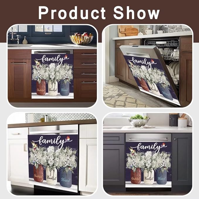 Bless This Home Dishwasher Magnet Vinyl Panel Fridge Decal,Flower Birds Dish Washer Cover Refrigerator Magnetic,Kitchen Decor Sticker Home Appliance Magnets 23"x26"