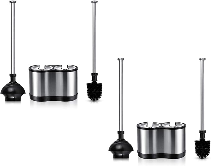 ToiletTree Products Modern Deluxe Freestanding Toilet Brush and Plunger Combo - 5.5" x 9.5" x 18.5" (2 Pack)