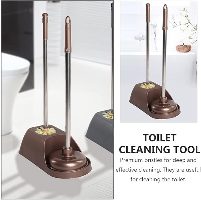 DOITOOL Toilet Brush and Plunger Set with Long Ergonomic Handle for Deep Cleaning Bathroom Toilets Non-Slip Grip Toilet Cleaning Tools for Home Maintenance 20.5 Inch Length