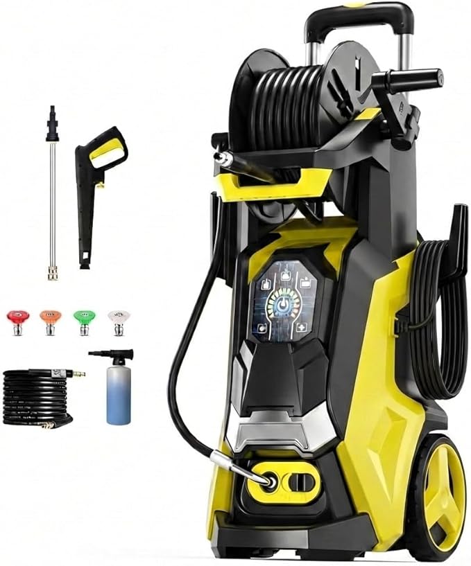 Pressure Washer Power Washer with Touch Screen, 5000PSIIMAX, 4 Quick Connect Nozzles and Foam Cannon, High Pressure Cleaning Machine for Cars Driveways Home Outdoor, Lemon Yellow