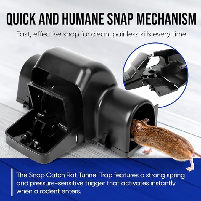 Rat and Chipmunk Traps. Prevents Accidental Triggering with Dual Tunneled Design. Covered Snap Traps for Humane Kill, Reusable, Pest Control for Rats,Outdoor Indoor & Use 4 Pack (4)