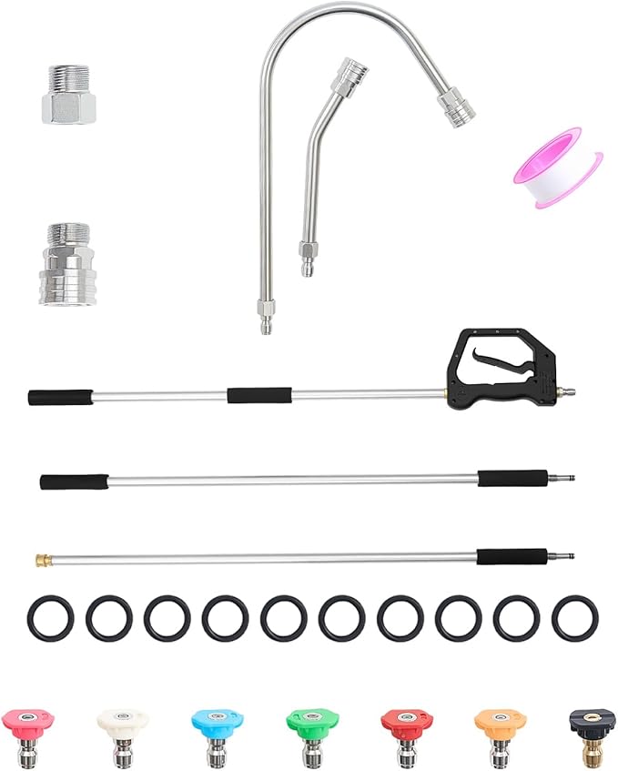 VEVOR 9 FT Pressure Washer Telescoping Wand, 3-Section with Power Washer Extension Wands, 7 Nozzles, Hose Adapter, Support Belt, Storage Bag, 4000 PSI Telescopic Gutter Cleaner for High Cleaning