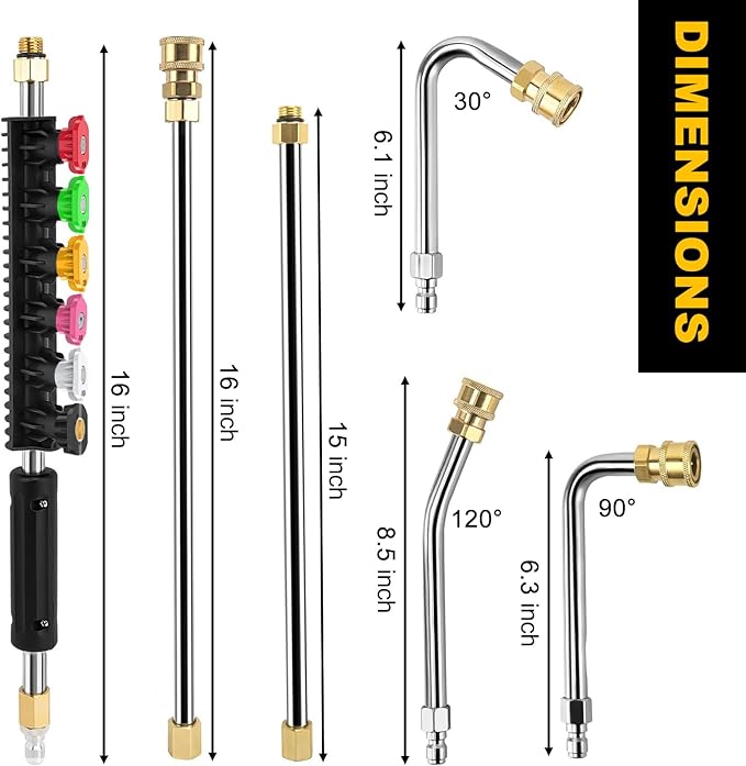 Pressure Washer Extension Wand, 8FT Gutter Cleaning Tools Attachment, Power Washer Lance with 6 Spray Nozzle Tips, 1/4" Quick Connect, 4000 PSI